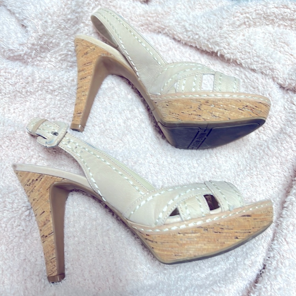 Nine West POKERO Beige Cork Platform Stiletto 6M